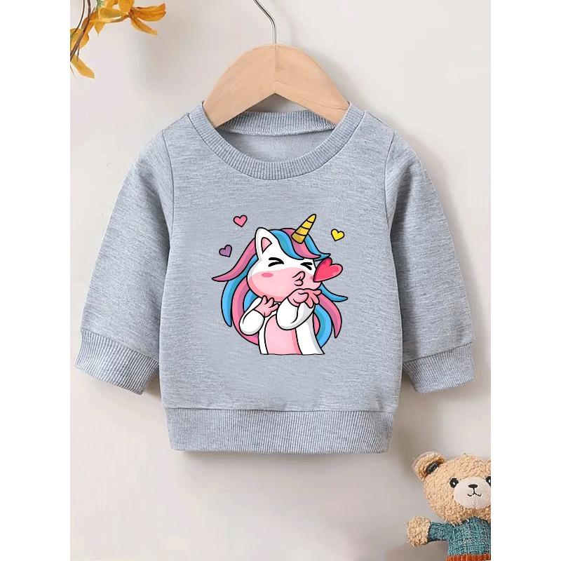 European sizes Cute Unicorn Print Sweatshirt for Kids, Lightweight And Round-Necked, Designed for Infants Aged 0-3 Years, Perfect for Outdoor Wear