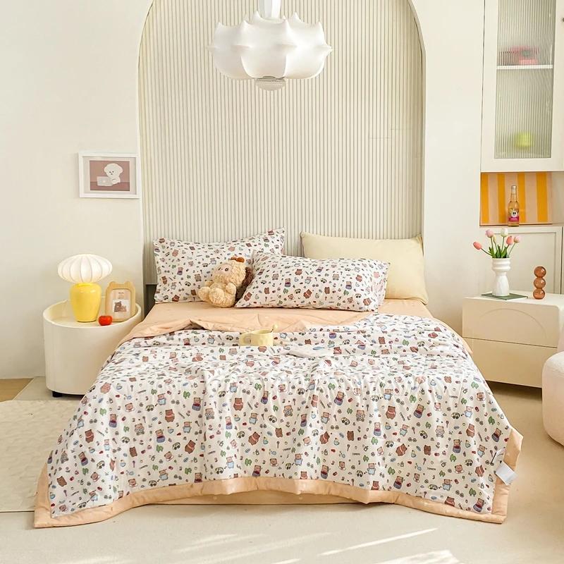 Cartoon Animals Pattern Summer Quilt 100% Cotton Air Conditioning Quilted Quilt Skin-friendly Breathable for Kids Boys Girls