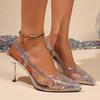 Elegant Ladies Shiny Rhinestone Crystal Shoes Spring Transparent Pvc Pointed Toe High Heels Shoes Woman Sling Back Pumps