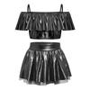 Girls Dancewear Off Shoulder Sleeveless Metallic Ruffle Crop Top and Shiny Tutu Skirt for Stage Competition Party Wear