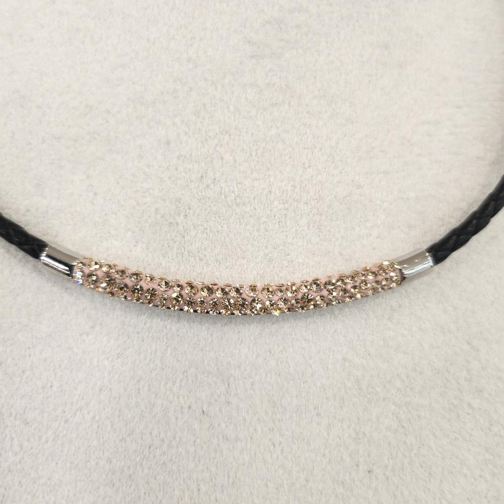 Atria Leather Chain Cubic Bar N Crystal Necklace OGGNEFR0003PCF