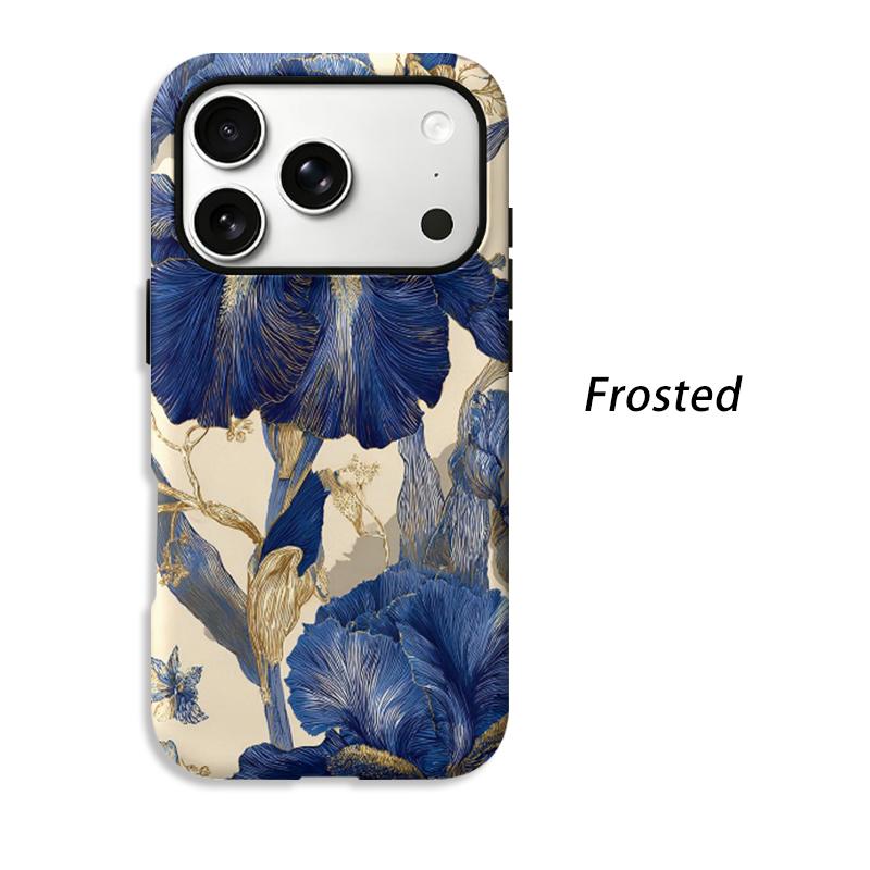 Gilded Iris Blue Gold Luxury Floral Graphic Art Film Aesthetic Protective Shockproof Bumper Phone Case Cover For iPhone 14 15 16 Pro Max Plus