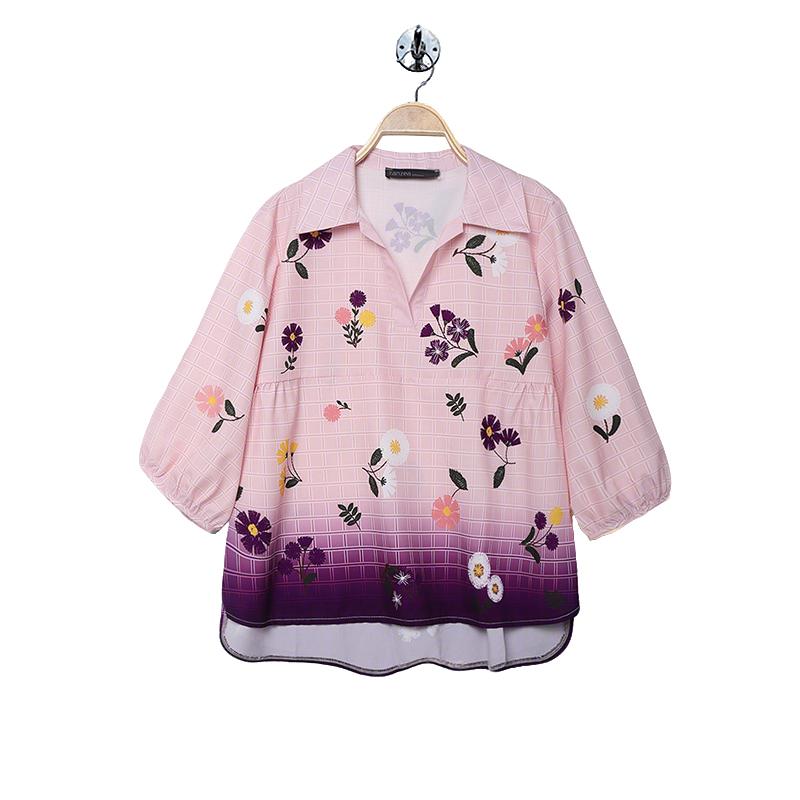 

ZANZEA Женская повседневная блузка свободного кроя с принтом и рукавами 3/4 и отложным воротником 5XL розовый