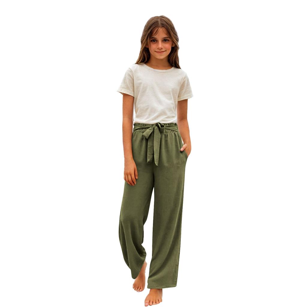 Mädchen Washed Wide Leg Hose - Leichte Knitterstruktur Sommerhose