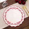 Retro Style Scalloped Edge Table Pads Embroidered Round Placemat, 15 Inch Leaf Bow Embroidery Kitchen Accessories for Home Dining Washable Fabric Heat