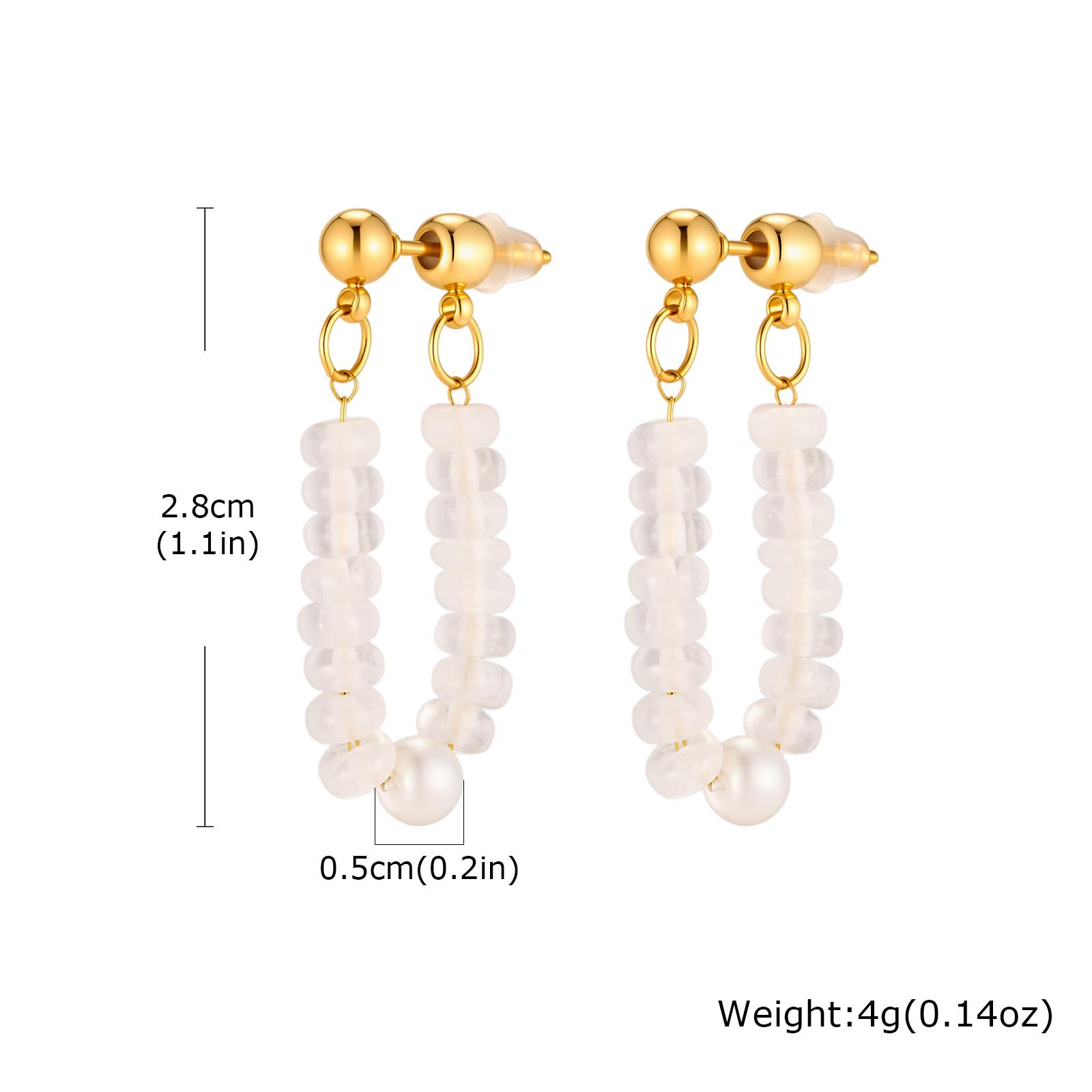 Natural Stone Beaded Imitation Pearl Pendant Earrings for Women Stainless Steel U-shaped Earrings Vacation style Design Jewelry