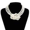 Style Fashion Retro Splicing Knotted Multi-Layer Imitation Pearl Necklace Women French Beaded Collarbone Chain Choker