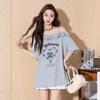 TonLion Women's Romantic Off-Shoulder Lace Print Short Sleeve T-shirt