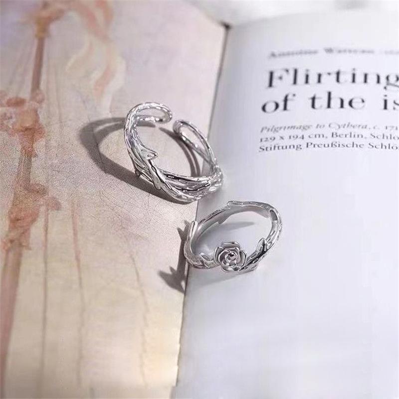 Vintage Unregelmäßige Dornen Paar Ring Retro Blume Rose Persönlichkeit Einstellbare Finger Ringe Für Frauen Liebhaber Schmuck Geschenke