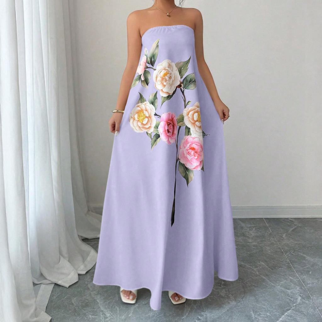 Damenkleid Lässig Fließende Kleider V-Ausschnitt Urlaub Boho Strand Sommerkleid