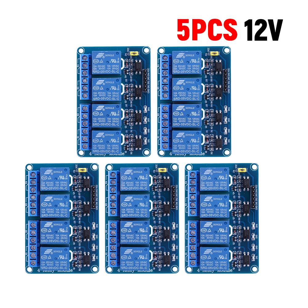 1-5 Stück 4-Kanal-Relaisplatine AVR 51 PIC 5V 12V 4-Kanal-Relaismodul mit Optokoppler-Relais 4-Wege-Relaismodul für Arduino