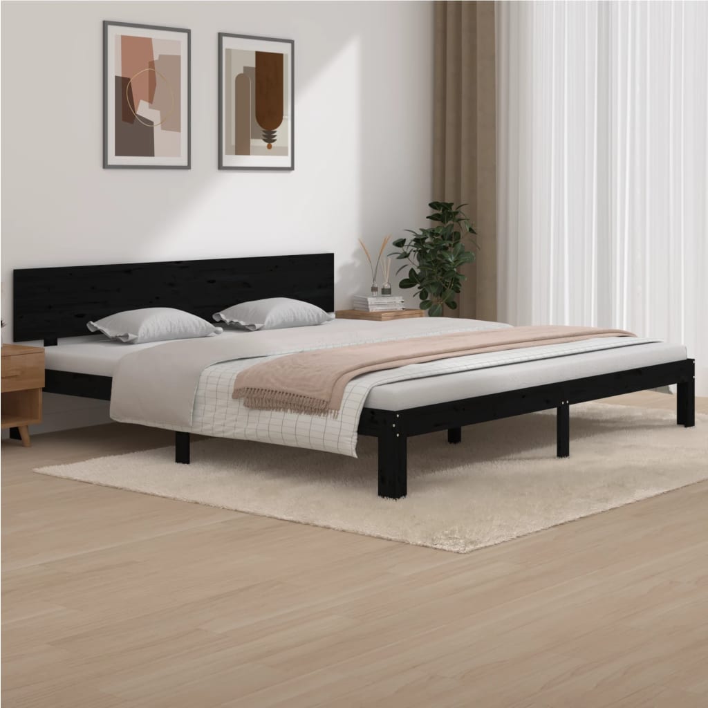 Buy Bed Frame Black Solid Wood Pine 200x200 cm at affordable prices