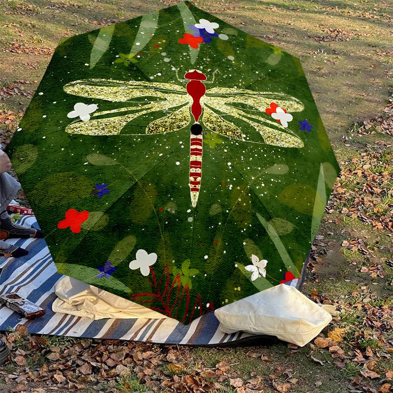 1pc Dragonfly, Flowers Automatic Open/Close Umbrella with Windproof, 8-Rib Sturdy Canopy, Durable Ribs, Fashionable Design1175A