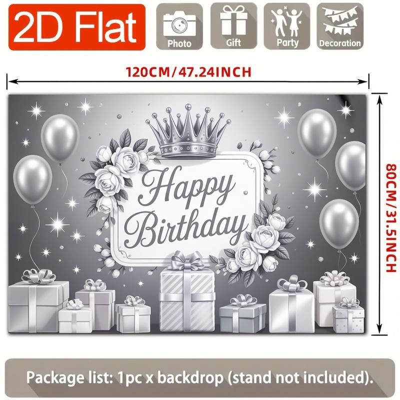 Birthday Party Backdrop Silver Polyester Banner Photo Booth Decoration