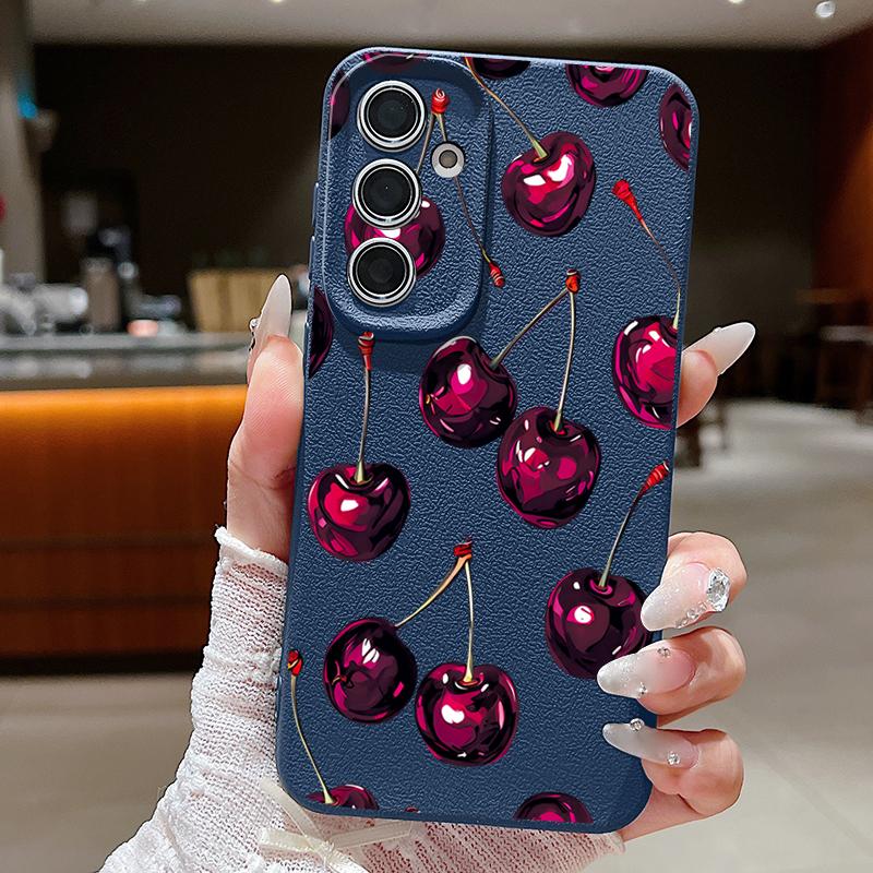 Retro Oil Painting Style Cherry Case For Samsung Galaxy A57 A37 A17 A56 A36 A26 A16 A55 A35 A25 A15 A54 5G S21 FE S22 S23 S24 Plus S25 Edge S26 Ultra