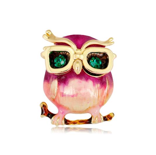 Fashionable and personalized alloy diamond studded owl animal brooch for both men women, popular chest accessories