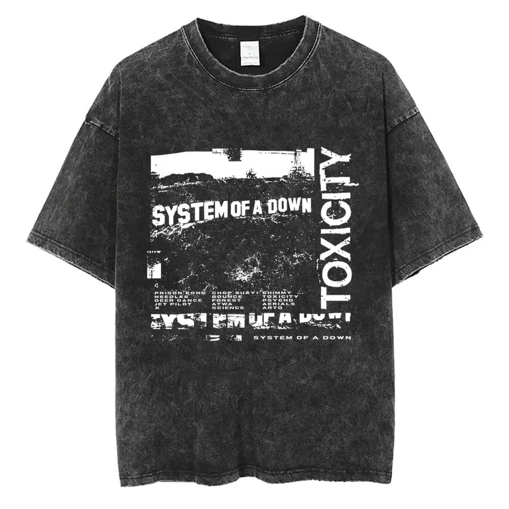 Vintage Washed System of A Down Toxicity Album Graphic T-shirt Unisex Rock Oversized Streetwear Short Sleeve Soft Cotton Breathable Tee Tops
