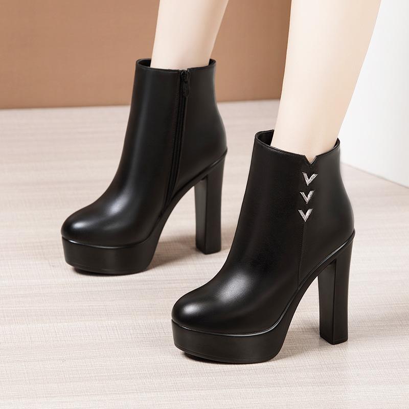 Fashion 13cm Small Size 32-43 Elegant Thick Platform Shoes Women Boots Winter 2025 Block High Heels Warm Fur Ankle Boots Office Model