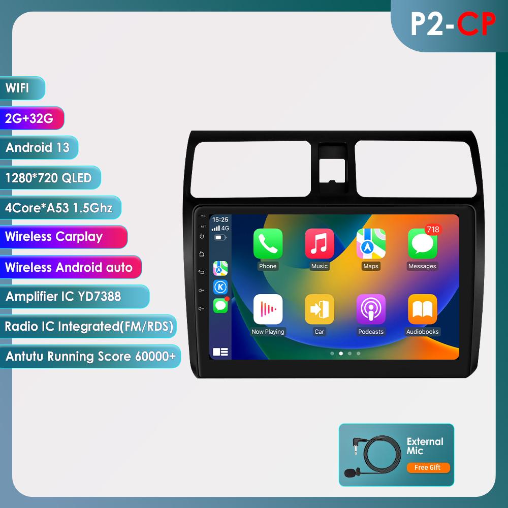 OSSURET Carplay 4G 2 Din Android 13 Car Multimedia Player for Suzuki Swift 2005-2010 Navigation GPS AutoRadio Stereo DSP BT SWC DVR Cam