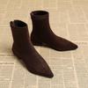 Womens Pointed Toe Chunky Heel Ankle Boots Stretch Fit Retro Style Comfortable Daily Wear