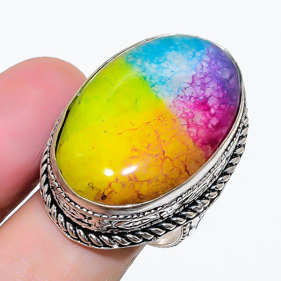 Natural Rainbow Solar Quartz 925 Sterling Silver Jewelry Ring Size 8 AR-18185