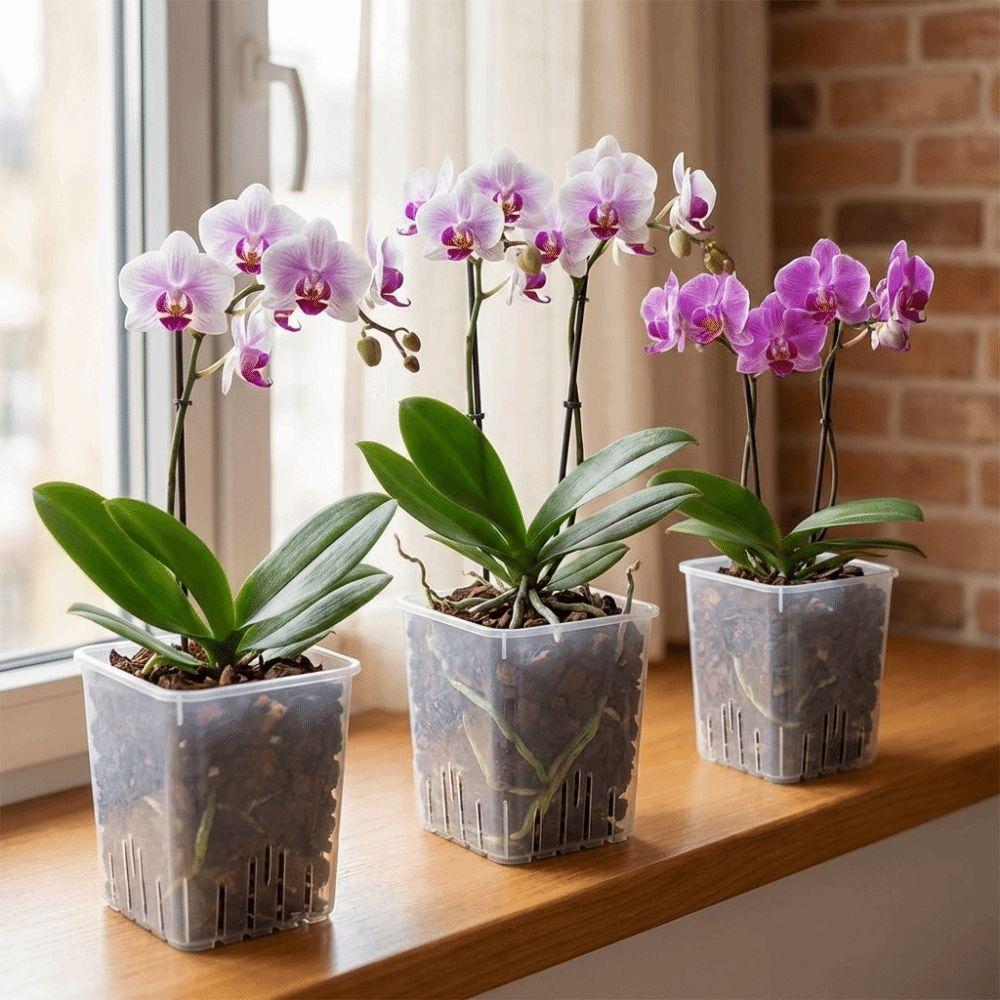 Square Clear Flower Pots Ventilated Drainage Holes Root Control Pot Orchid Plant Grow Pot with Trays Thickened Plastic