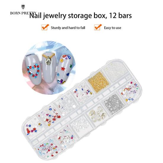 

12-Grid Прозрачный гвоздь Ногти Украшения Арт Советы Заклепка Жемчужный Металл Пайетки Ящик для хранения Органайзер