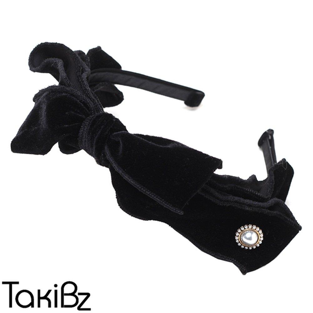 

Бархатная повязка для волос с оборками и жемчужной лентой