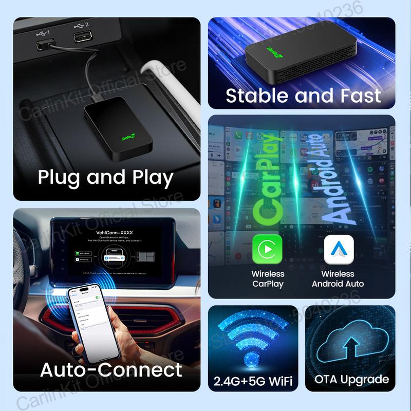 CarlinKit 5.0 C2Air Wireless Adapter Wireless CarPlay Android Auto Plug &Play 2.4Ghz&5.8Ghz WiFi BT Auto Connection For OEM Cars