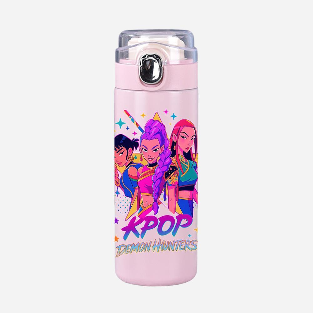 New Anime K-Pop Demon Hunters Printed 400Ml Water Bottle Thermos Cup Portable Stainless Steel Leak Proof Camping Water Cup Kid Gifts