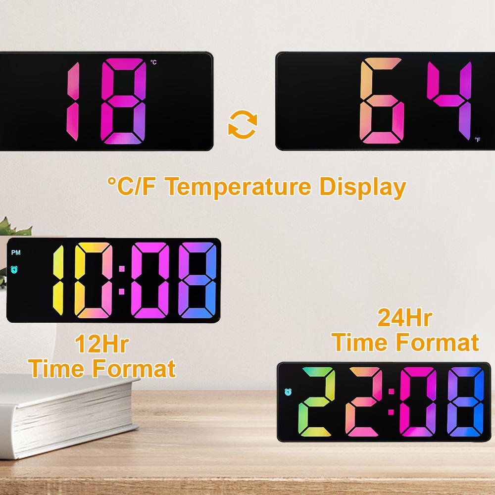 Electronic Student Digital Clock Table Desk Clock LED Alarm Clock 12/24 Hours Voice Control Temperature Dual Snooze