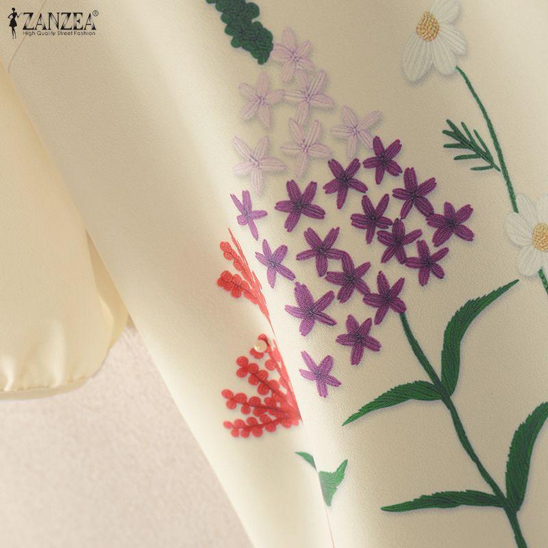 ZANZEA Women Turn Down Collar Casual Floral Print Short Sleeve Blouse