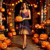 Women’s Halloween Print Sleeveless Dress with Spaghetti Straps Pattern A-Line Midi Dress for Holiday Party Cosplay