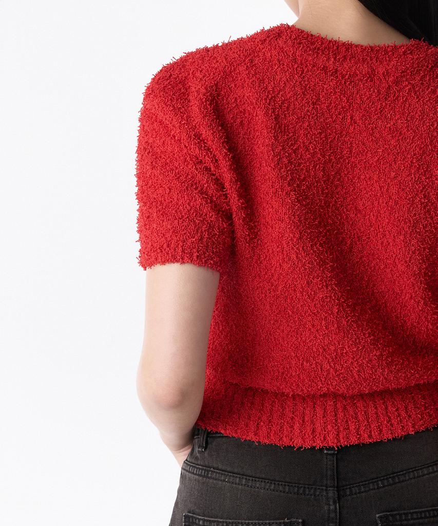 MUSINSA STANDARD WOMAN Women'S Fancy Yarn Crew Neck Short Sleeve Knit [Red]