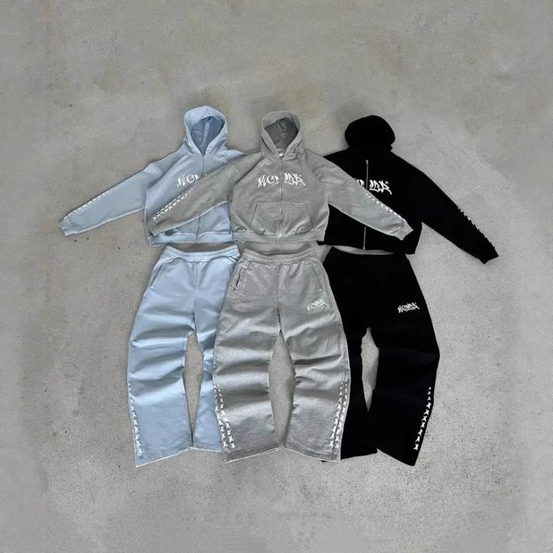 HEARTSTA Star Print Zip Hoodie Set Streetwear Loose Fit Casual Outfit Women