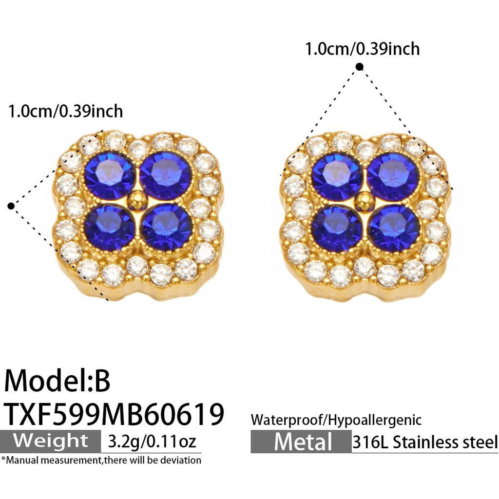 SSeeSY Custom Design Jewelry Stainless Steel 18K Gold Plated Clover Stud Earrings Necklace Set for Engagement Party with Zircon
