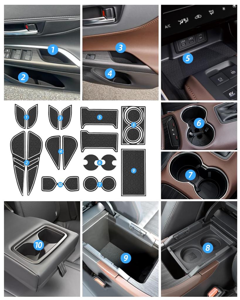 LANGBEAN Interior Rubber Mats for Toyota Harrier 80 Door Pocket Scratch and Noise Interior Harrier Custom Set Series, Non-Slip Mats, Prevention,