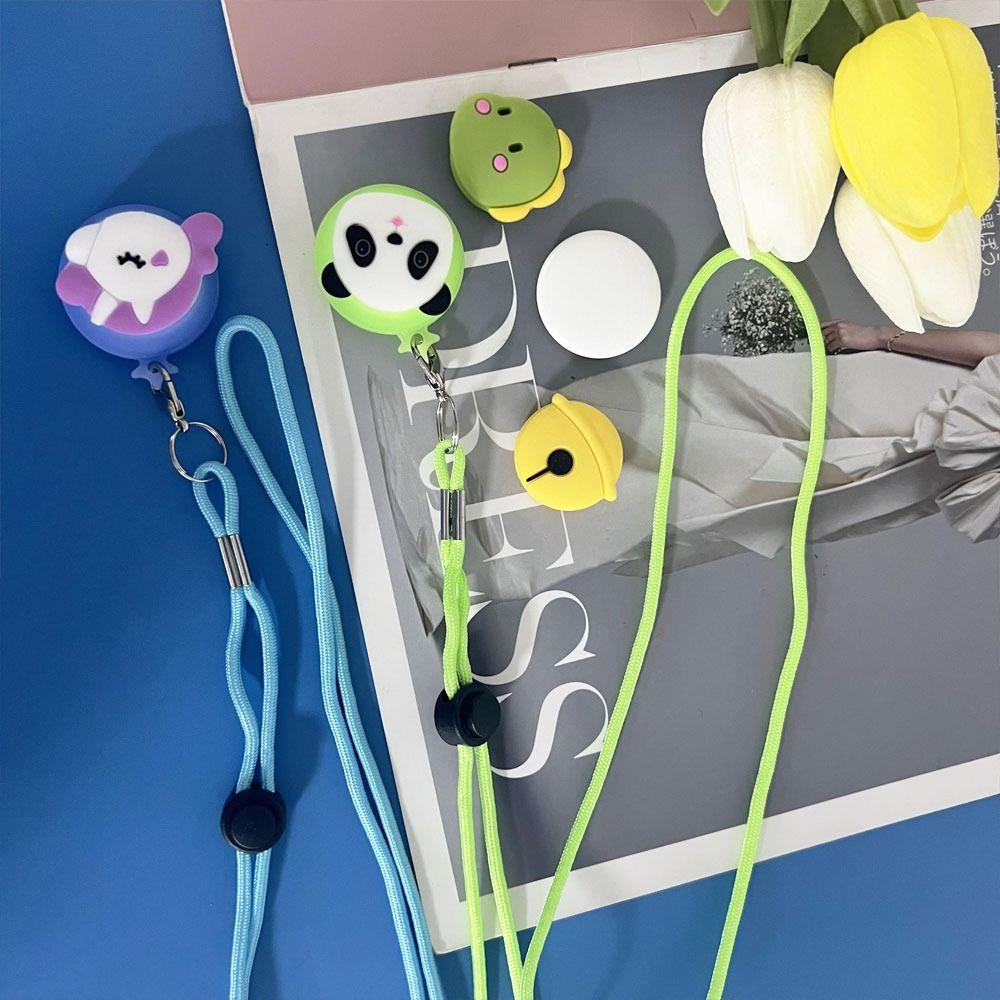 Silicone Kids Necklace with 4 Pack Cartoon Cap Necklace Holder Soft Protective Cover for AirTag