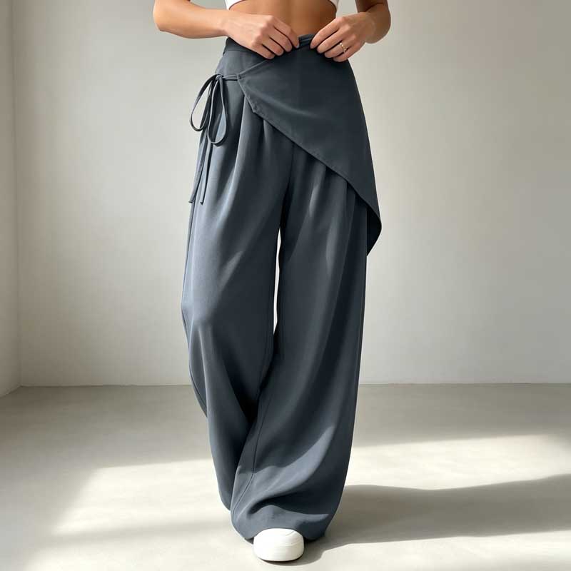 Loose New Arrival Irregular Suit Pants High Waist Women's Patchwork Wide Leg Pants Elastic Waist Solid Color Y2K Casual Trousers Office Clothing
