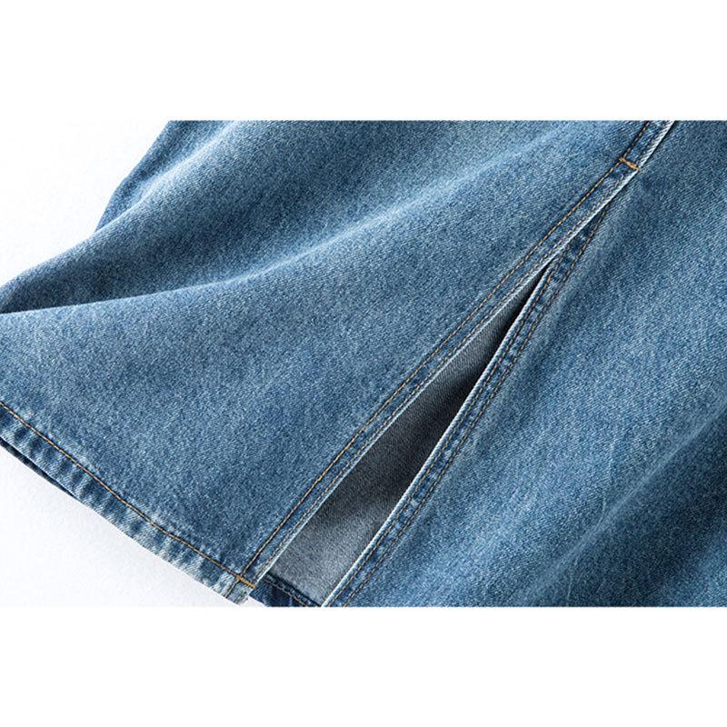 High Waist A-Line Denim Skirt: Retro Mid-Length, Back Slit, Meat-Covering, Women's Niche Leather Brand