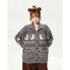 Unisex Retro Dzianinowy Kardigan Fair Isle z Kołnierzem Oversize Luźny Sweter z Mieszanki Wełny