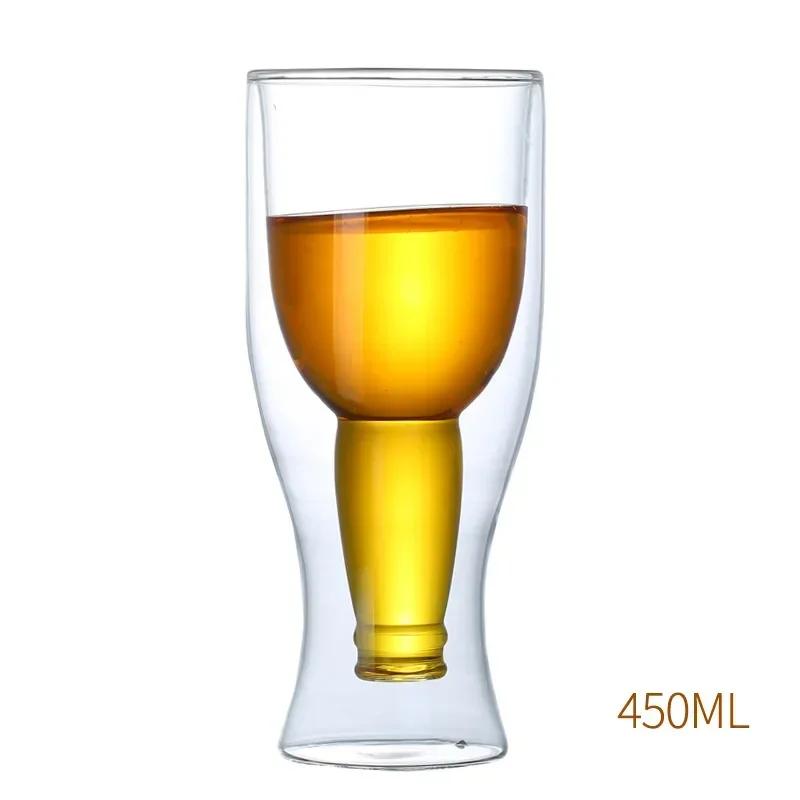 Transparent Double Wall Down Upside Beer Mug Insulated - Glassware, Handmade Winebowl, Creative Ideal for Freezer and Craft Beer