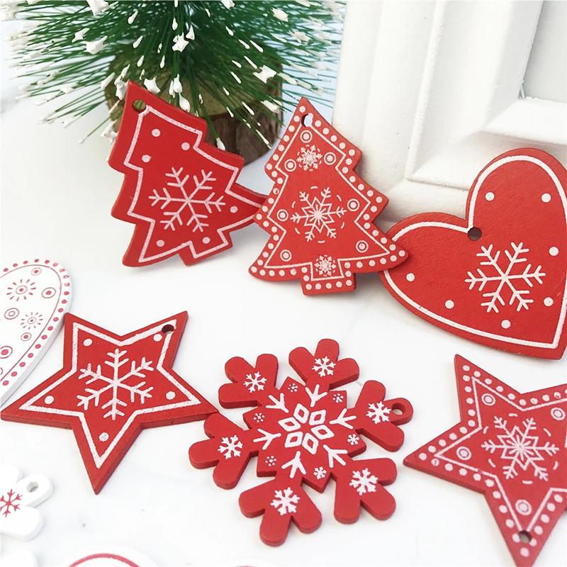 10PCS/Set Natural Wooden Christmas Ornaments Hanging Pendants Snow Elk Chirstmas Tree