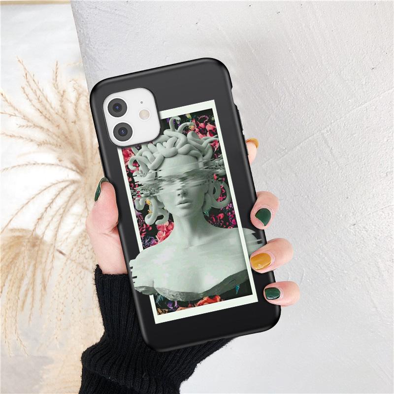 LUPWAY Husă de telefon cu sculptură în linie artistică retro pentru iPhone 11 Pro Max 12 Mini SE 2020 XR X XS Max 7 8 Plus Husă din spate abstractă mată