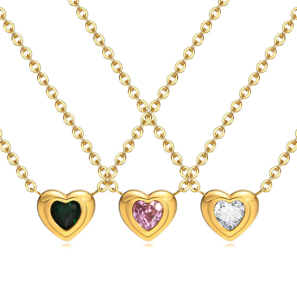 Wind 18K Gold Stainless Steel Love Inlaid Pink Zircon Pendant Necklace Earrings Niche Jewelry