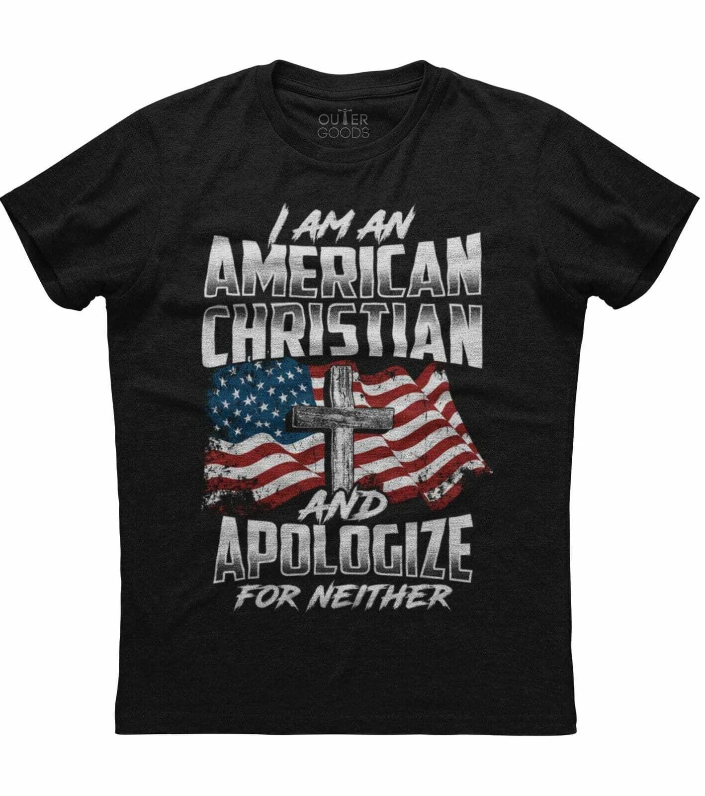Mens American Flag Christian Cross Patriotic T-Shirt Religious Pride USA US 3XL