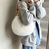 Autumn and Winter New Wooden Bead Portable Plush Shoulder Bag Handbag Texture Fashion Bag Female Sweet Cute Armpit Bag