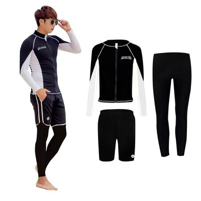 YFMAYI Erkek Rash Guard Mayo, Uzun Kollu Tayt, Sörf Şortu, Fitness, Yüzme, Amfibi, 3 Parça Set