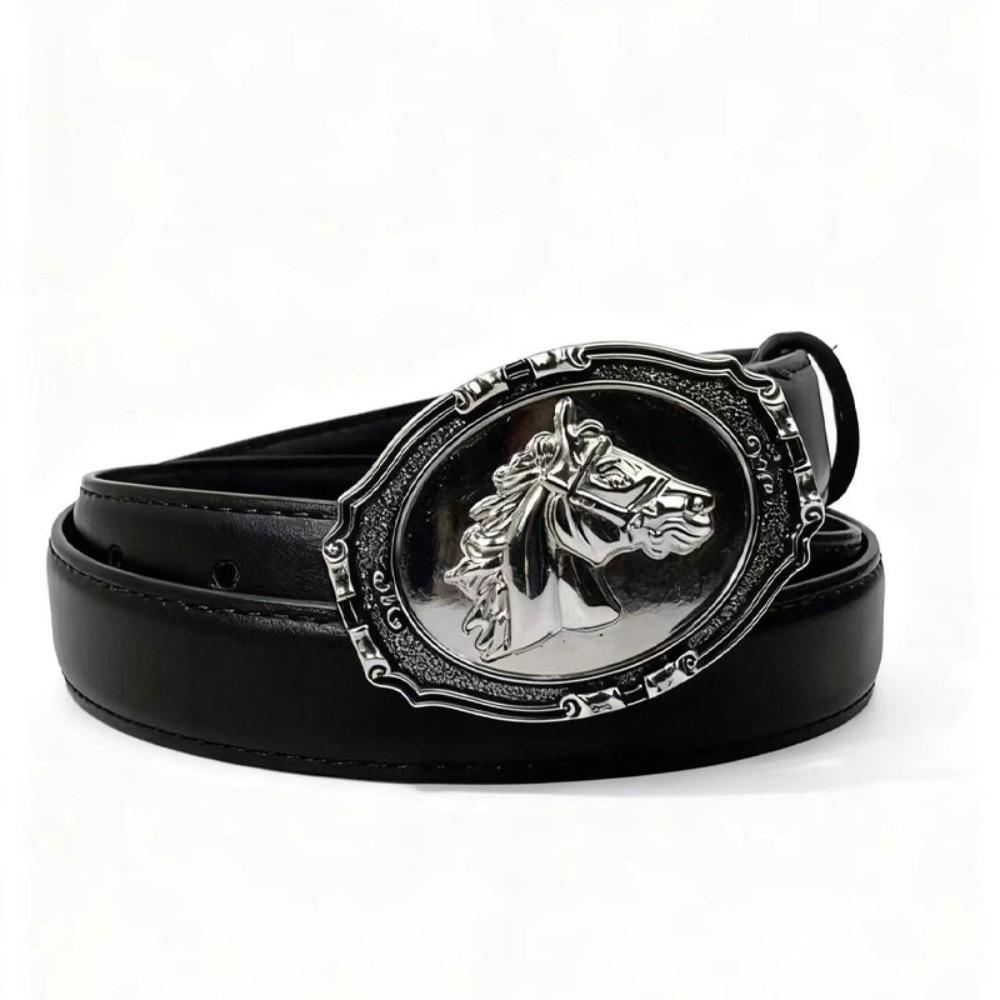 

Fashion Luxury Design Western Cowboy Belt Retro Trendy Brand Embossed Horse Buckle Belt Vintage Waistband For Women Man чёрный