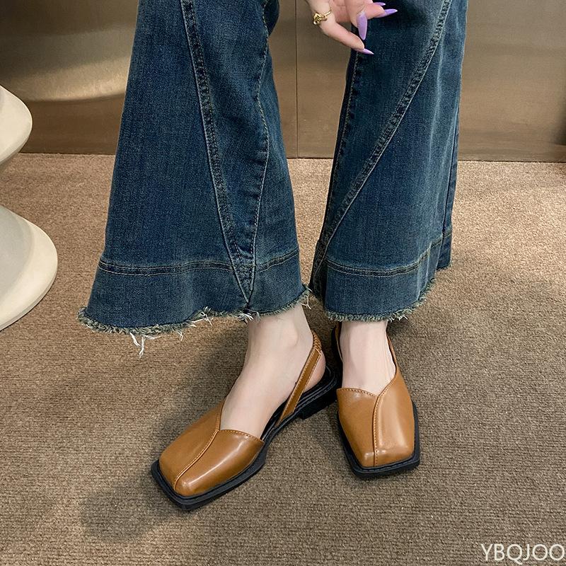 Fashion Spring summer new comfortable women's flat shoes personalized square toe shallow mouth casual fashionable square toe sandals